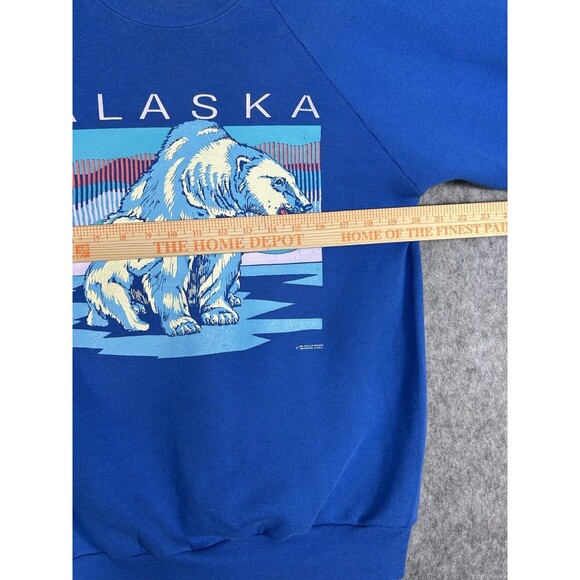 VTG Alaska Sweatshirt Blue Polar Bear Cub 90s Size L Made In USA - Picture 9 of 11